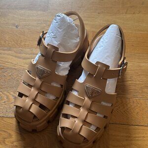 brand new PRADA Rubber Monolith sandals in Barley. NEVER WORN